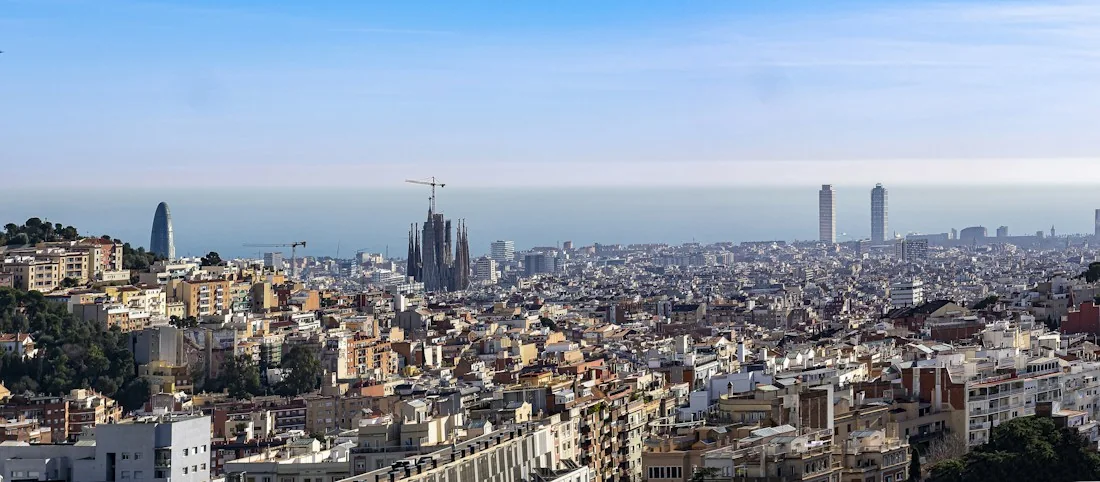 Barcelona skyline and city streets, Spain