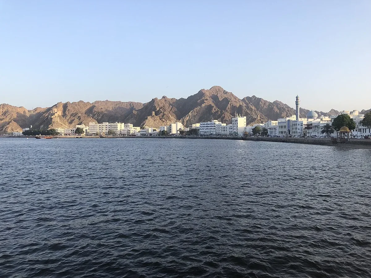 The waterfront and mountains at Muttrah in Muscat, Oman